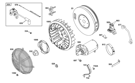 Flywheel, Ignition, And Starter Group Diagram and Parts List for 386447-0430-B5 200000 - 399999 Briggs and Stratton Engine